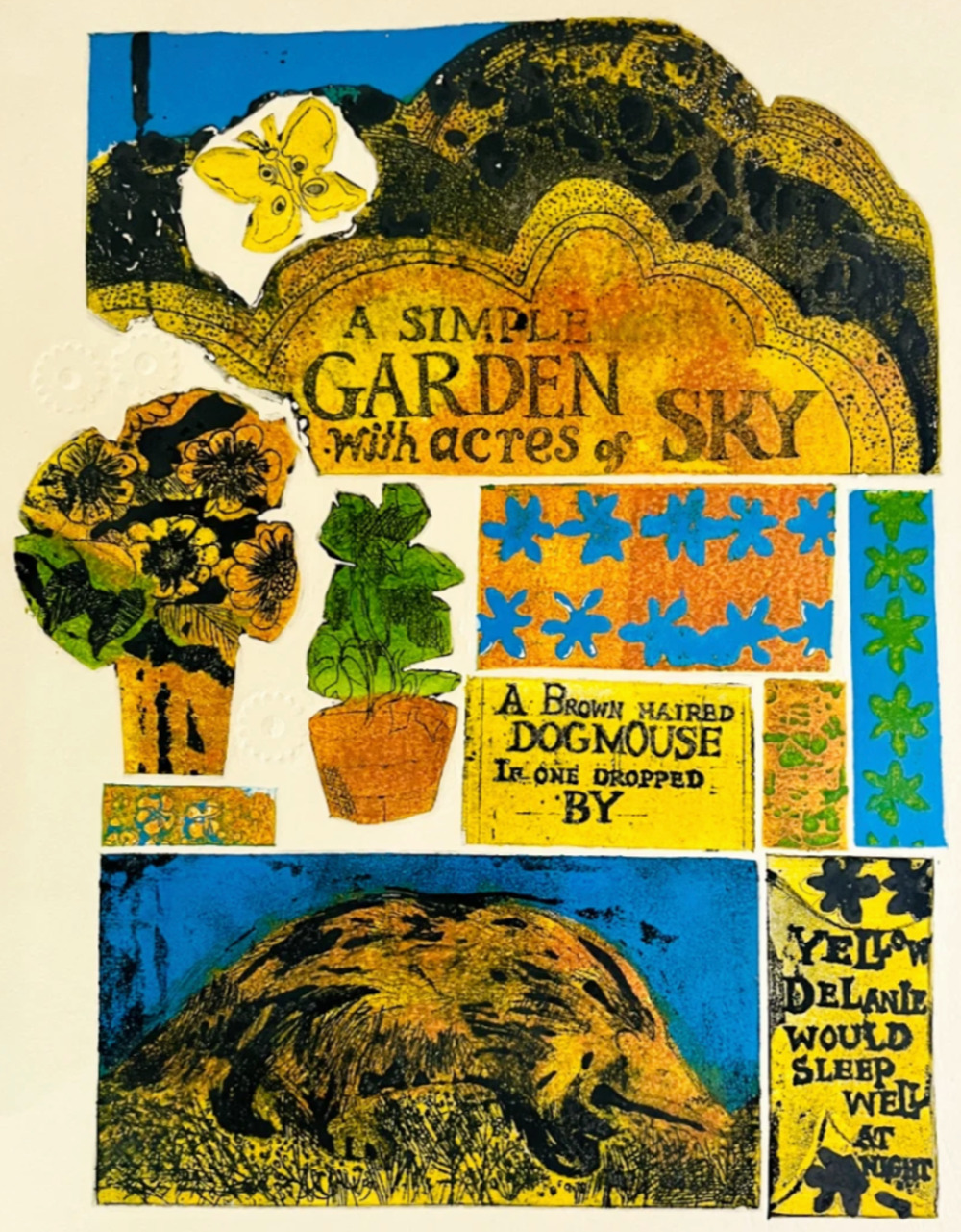 Framed Collagraph Art Print Nature Collage Signed Sheila Bonser Ltd Ed 22" x 17"
